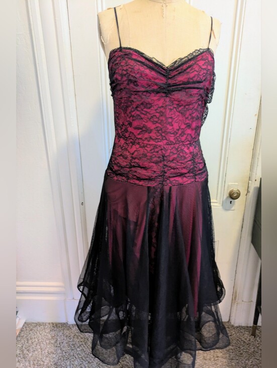 Betsey Johnson Dresses & Skirts - Vintage Betsey Johnson Lace-Overlay Midi Party Dress 90s Large Rare HTF